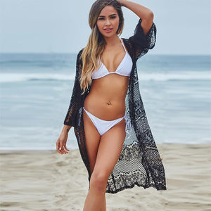 Island Breeze Black Long Lace Beach Cover Up #Cardigan SA-BLL38390-1 Sexy Swimwear and Cover-Ups & Beach Dresses by Sexy Affordable Clothing