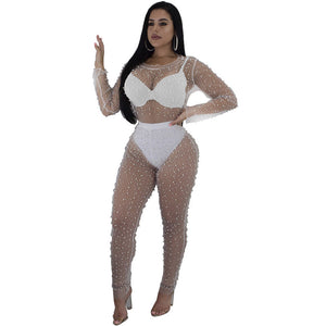 Mesh Sexy See Through Jumpsuit #Jumpsuit #White #Mesh #See-Through SA-BLL8040-1 Women's Clothes and Jumpsuits & Rompers by Sexy Affordable Clothing