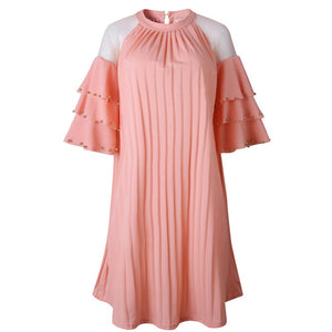 Plus Size Women A-Line Pleated Dress with Mesh Layered Sleeve #Mesh #A-Line #Layered Sleeve SA-BLL36260-2 Fashion Dresses and Midi Dress by Sexy Affordable Clothing