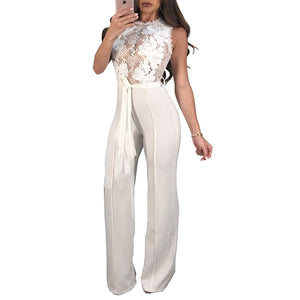 Sleeveless Lace Panel Belted Bordeaux Jumpsuit #Lace #Sleeveless #Belt SA-BLL55363-1 Women's Clothes and Jumpsuits & Rompers by Sexy Affordable Clothing