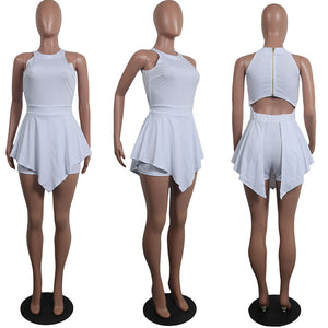 Round Neck Patchwork One-piece Short Romper #White #Round Neck #Irregular SA-BLL55518-2 Women's Clothes and Jumpsuits & Rompers by Sexy Affordable Clothing