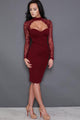 The Case of Lace Dress - Burgundy #Long Sleeve SA-BLL36140-2 Fashion Dresses and Midi Dress by Sexy Affordable Clothing