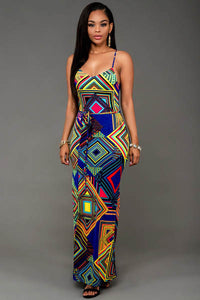 Mecca Blue Multi-color Print Slit Maxi Dress  SA-BLL51308-1 Fashion Dresses and Maxi Dresses by Sexy Affordable Clothing
