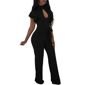 Irene Ruffle Sleeve Cutout Jumpsuit with Wide Leg #Jumpsuit #Black #Ruffle Sleeve #Cut Out SA-BLL55453-3 Women's Clothes and Jumpsuits & Rompers by Sexy Affordable Clothing