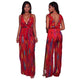 Janine Red Print Plunging V-Neck Slit Legs Jumpsuit #Red SA-BLL55329-2 Women's Clothes and Jumpsuits & Rompers by Sexy Affordable Clothing