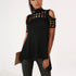 Hollow Out Back Split Slim Casual Tops #Black #Top