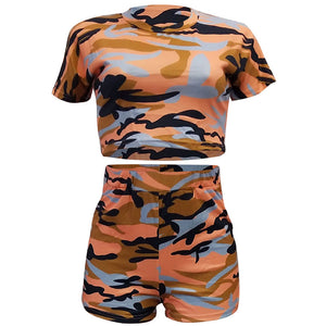 Camo Mix Shorts Set (Coral) #Two Piece #Camo SA-BLL282600-1 Sexy Clubwear and Pant Sets by Sexy Affordable Clothing