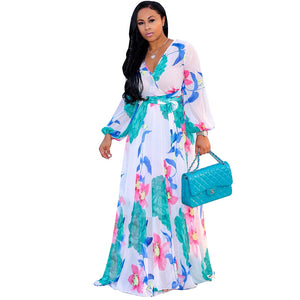 Long Sleeve Maxi Chiffon Wrap Dress #V Neck #Long Sleeve #Flower Print SA-BLL5067-1 Fashion Dresses and Maxi Dresses by Sexy Affordable Clothing