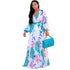 Long Sleeve Maxi Chiffon Wrap Dress #V Neck #Long Sleeve #Flower Print