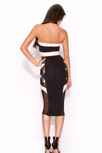 Black Two Tone 2-piece Crop Top Midi Skirt SetL  SA-BL2754 Sexy Clubwear and Skirt Sets by Sexy Affordable Clothing