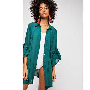 Chiffon Wrinkled Flare Sleeve Beach T Shirt #Cardigan #Chiffon SA-BLL38535-2 Sexy Swimwear and Cover-Ups & Beach Dresses by Sexy Affordable Clothing