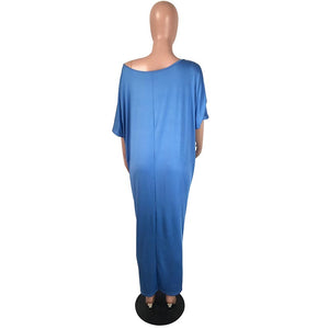 Solid Color Loose Maxi Dress #Round Neck #Half Sleeve SA-BLL51473-3 Fashion Dresses and Maxi Dresses by Sexy Affordable Clothing