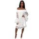 Wave Jacquard Pineapple Sleeve Loose Dress #White #Slash Neck SA-BLL282661 Fashion Dresses and Mini Dresses by Sexy Affordable Clothing