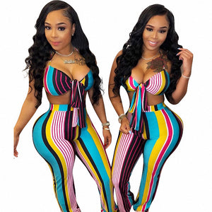Printed Striped Halter Bra And Pants #Halter #Two Piece #Printed #Striped SA-BLL282750 Sexy Clubwear and Pant Sets by Sexy Affordable Clothing