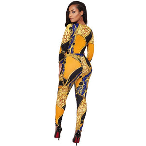 Astrid Multi-Color Print Plunging V-Neck Jumpsuit #Jumpsuit #Yellow SA-BLL55384 Women's Clothes and Jumpsuits & Rompers by Sexy Affordable Clothing