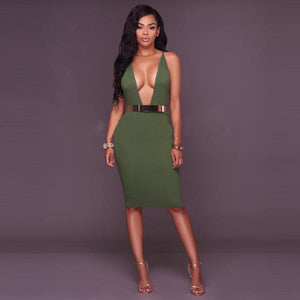 Tommie Olive Green Plunging V Daring Back Dress  SA-BLL36179-1 Fashion Dresses and Midi Dress by Sexy Affordable Clothing