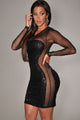 All-Over Sequined Sheer Long Sleeves Bodycon Club Dress