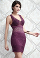 Allover Lace Strappy Fitted Cup Bodycon Dress Purple