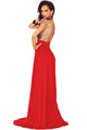 Amazing Gold Lace Overlay Red Slit Maxi Evening Gown