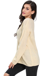 Apricot Knitted Long Sleeve Plunge Jumper