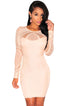 Apricot Lace Nude Illusion Long Sleeves Bodycon Dress