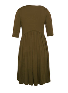 Sexy Army Green 3/4 Sleeve Draped Swing Dress