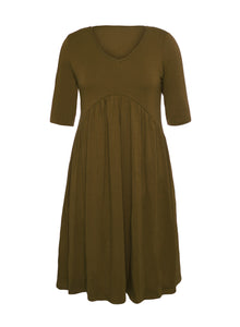 Sexy Army Green 3/4 Sleeve Draped Swing Dress