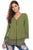 Army Green Lace Detail Button Up Sleeved Blouse