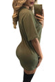 Army Green Lace Up Half Sleeves Tee Dress
