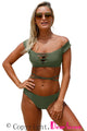 Army Green Strappy Crisscross 2pcs Tankini Swimsuit