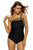 Army Green Straps Accent Black One Piece Swimsuit