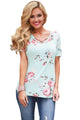 Baby Blue Super Soft Floral Tee Shirt with Crisscross Neck