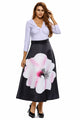Big Flower Print Black High Waist Maxi Skirt