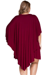 Big Girl Cape Overlay Wine Curvaceous Dress