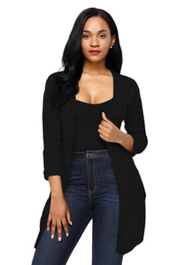 Sexy Black 3/4 Sleeve Open Front Casual Knit Sweater