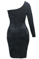 Black Asymmetric One Sleeve Suede Bodycon Dress