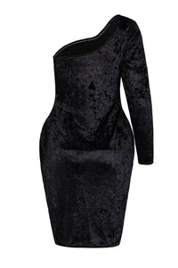 Black Asymmetric One Sleeve Suede Bodycon Dress