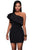Black Asymmetric Ruffled Neckline Bodycon Mini Dress
