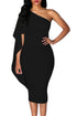 Black Batwing Sleeve One Shoulder Sheath Dress