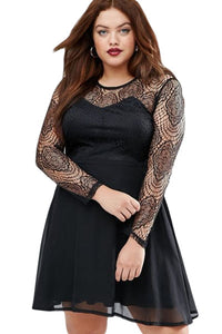 Black Boohoo Plus Size Lace Top Skater Dress