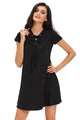 Black Casual Lace-up Swing Dress