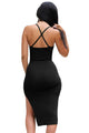 Black Crisscross Back Side Slit Fitted Slip Midi Dress