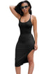 Black Crisscross Back Side Slit Fitted Slip Midi Dress