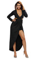 Black Cut Out Drape Slit Long Sleeve Maxi Dress