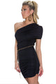 Black Cut-out One-shoulder Plicated Bodycon Dress