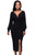 Black Deep V Neck Ruched Bodice Slit Sleeves Midi Dress