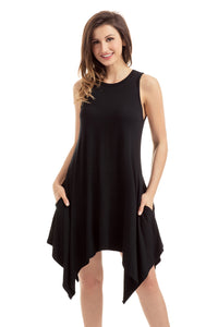 Black Draped Asymmetric Hemline Sleeveless Jersey Dress