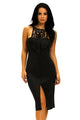 Black Embroidered Top Front Slit Party Dress