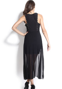 Black Evening Dress with Gold Rivets Detail