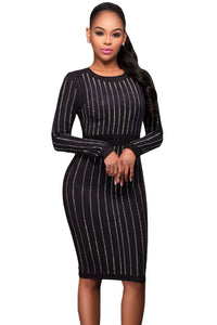 Black Faux Suede Rhinestone Front Long Sleeves Dress